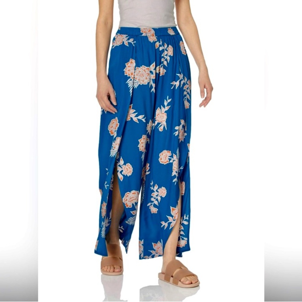 ROXY Adventure Pant Blue Floral Wide Leg - Small